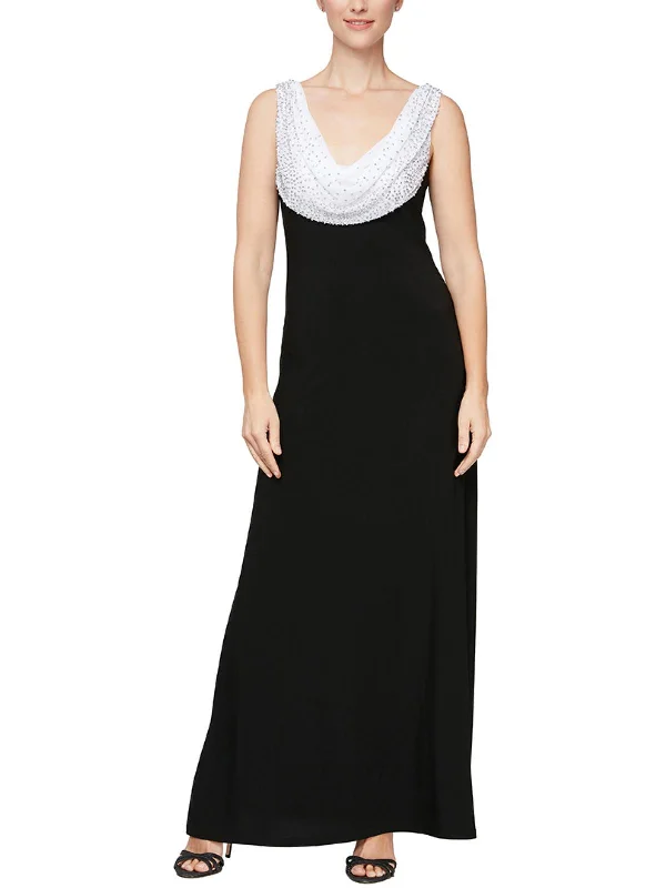 Gothic Dresses with Dark Tone -Womens Embellished Cowl Neck Evening Dress