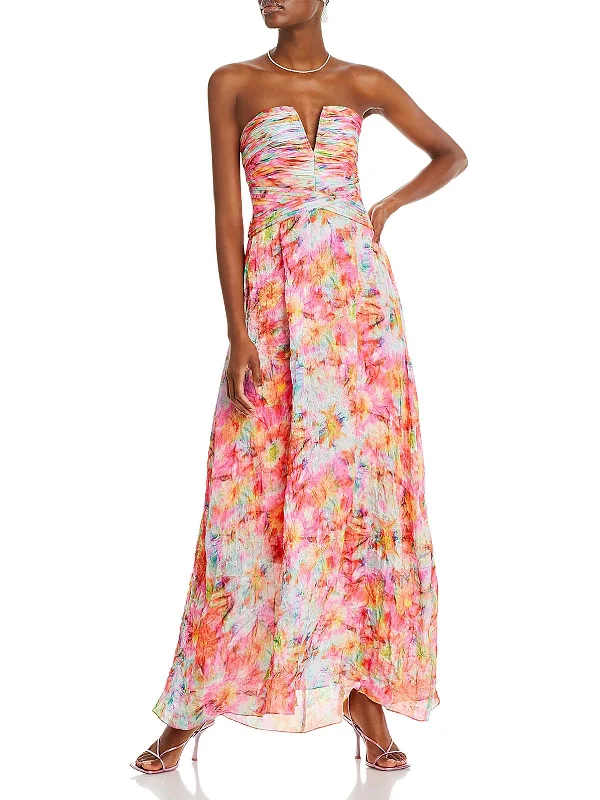 Midi Dresses for Versatile Wear -Sierra Womens Chiffon Strapless Evening Dress