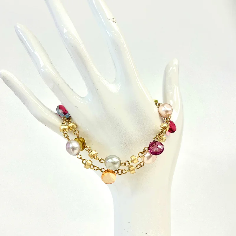 Bracelets with vintage claw-set gemstones -Multi-Color Double Chain Bracelet