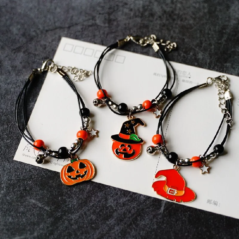 Bangles with natural amber for warm glow -Wholesale Halloween Pumpkin Ghost Festival Orange Bracelet