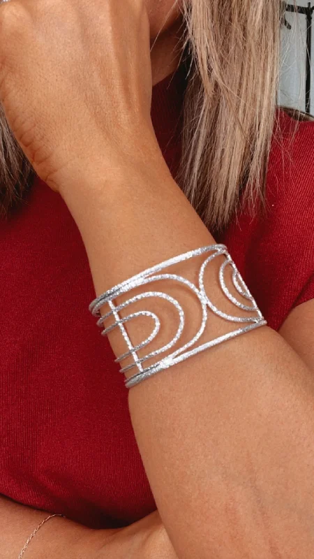 Bracelets with carved rose quartz for romance -Cut Out Metal Cuff Bracelet, Silver