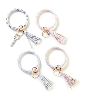 Bracelets with woven leather for rustic style -Bangle Bracelet Keychain with Tassel, 4 colors