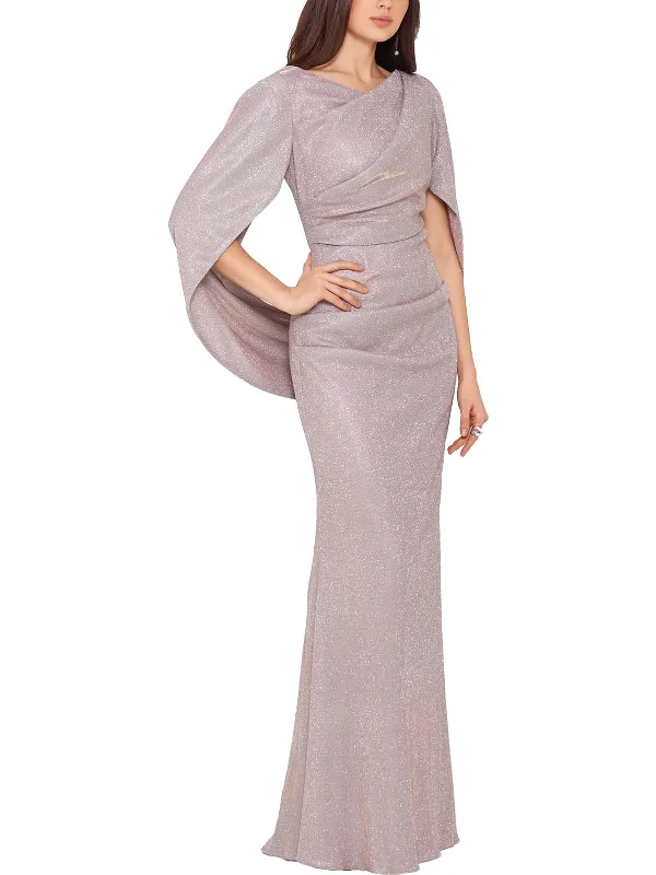 Zippered Dresses for Convenience -Womens Metallic Maxi Evening Dress