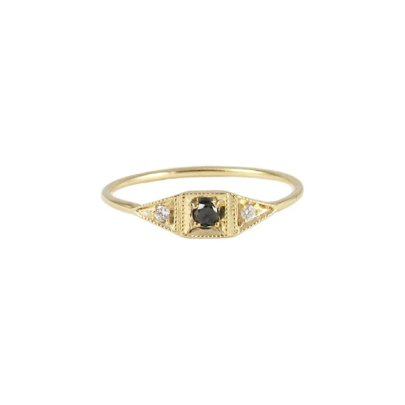 Rings with branch-inspired bands for organic -Black Diamond Mini Deco Point Ring