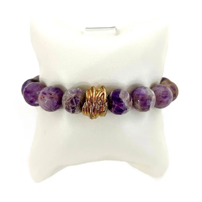 Bracelets with crescent moon for lunar appeal -Purple Marbled Natural Stone Beaded Stretch Bracelet