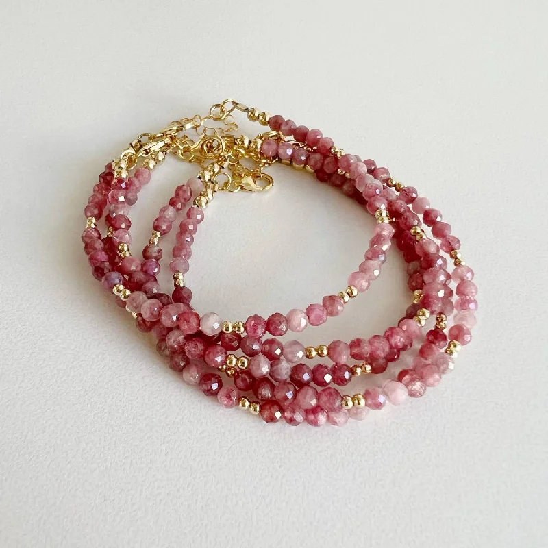 Bracelets with garnet stones for deep red -NEW! Faceted Pink Tourmaline Beaded Gold Filled Bracelet by True By Kristy