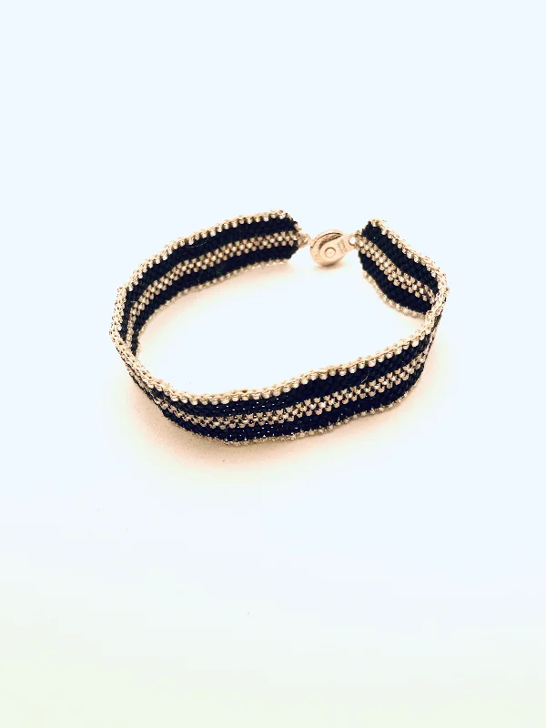 Bangles with polished onyx for bold sleekness -Beaded Zipper Bracelet, Black