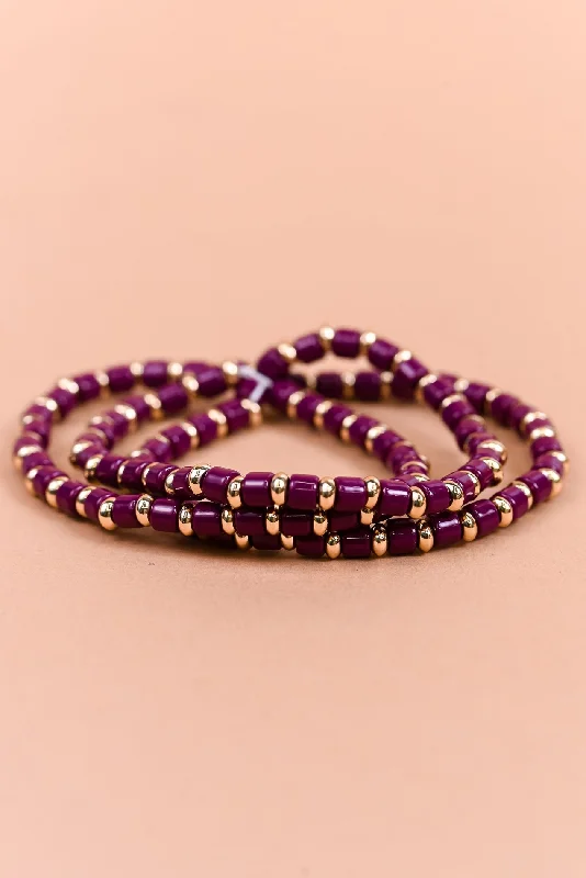 Bracelets with emerald stones for green luxury -Purple/Gold Stackable Stretch Bracelet - BRC3153PU