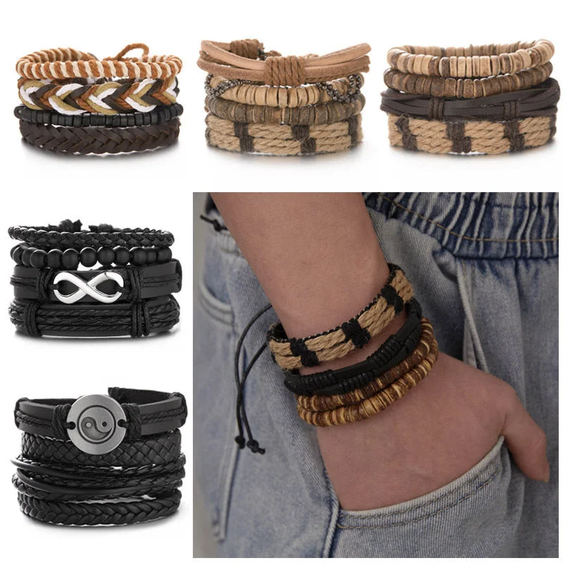 Bangles with vintage emerald for rich luxury -Wholesale Coconut Shell Wood Beads Braided Bracelet Leather Bracelet