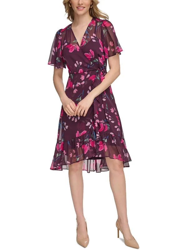 Lace Dresses for Delicate -Womens Floral Print Hi-Low Wrap Dress