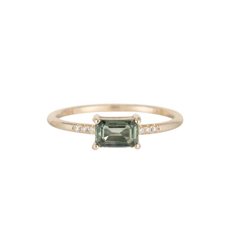 Rings with rough peridot for green texture -East West Equilibrium Green Sapphire Ring