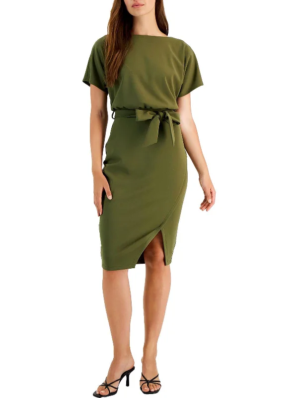 Retro Dresses for Throwback -Womens Blouson Split Wrap Dress