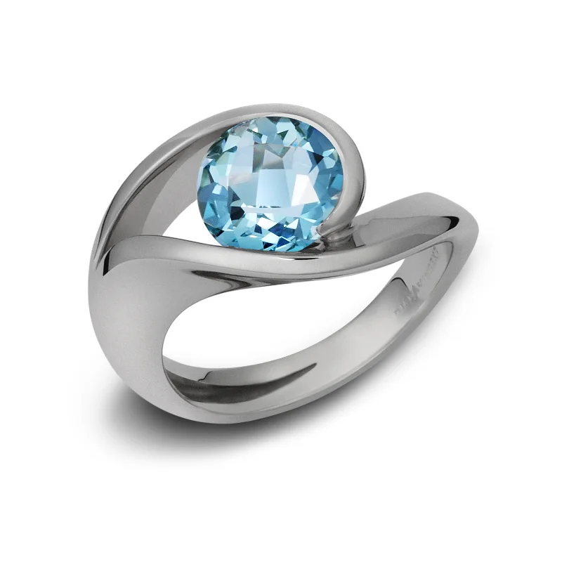 Rings with raw citrine for sunny charm -Contour Blue Topaz and White Gold Ring