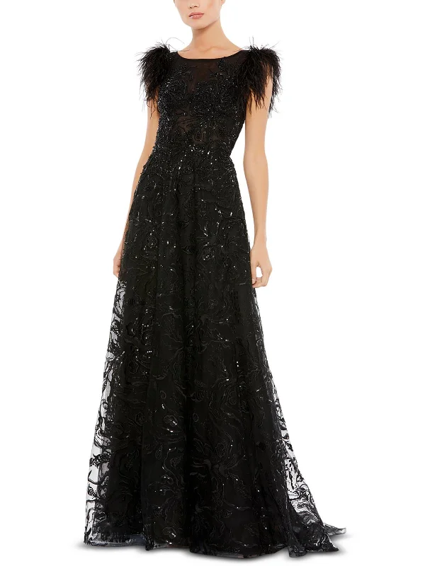 Fringed Dresses for Edgy -Womens Feathers Long Evening Dress