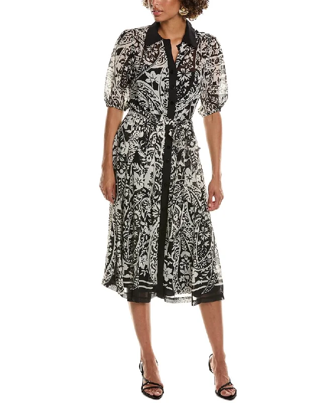 Long-sleeved Dresses for Coverage -Teri Jon by Rickie Freeman Chiffon Print Shirtdress