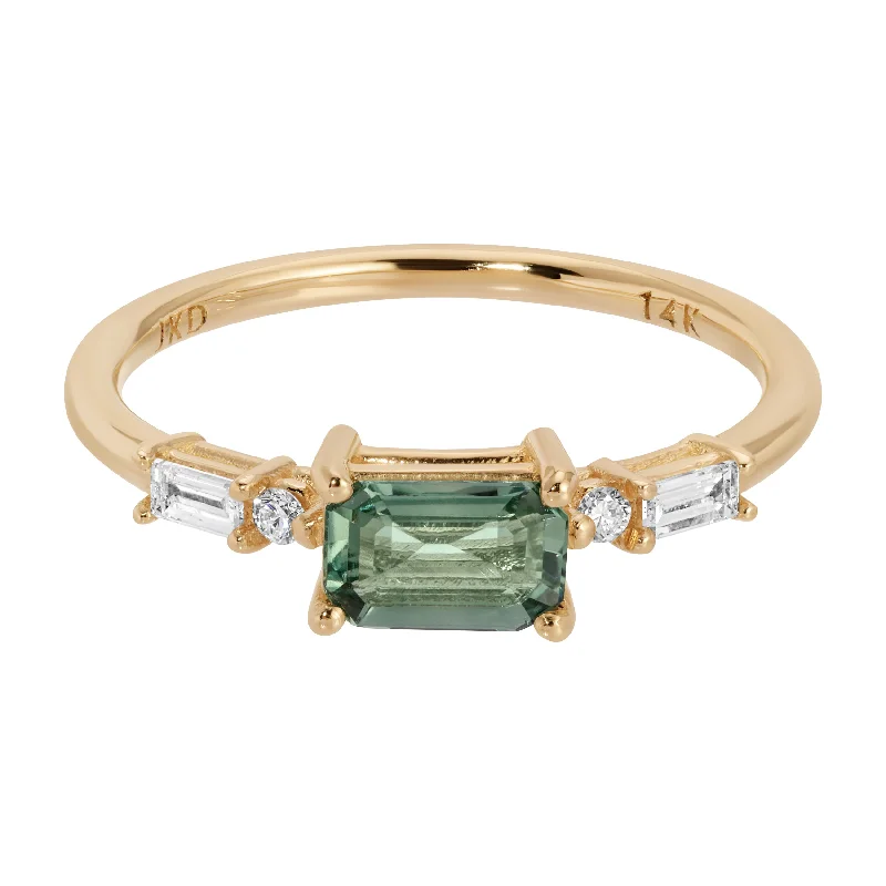 Rings with tourmaline gems for bold hues -Emerald Cut Green Sapphire Etude Ring