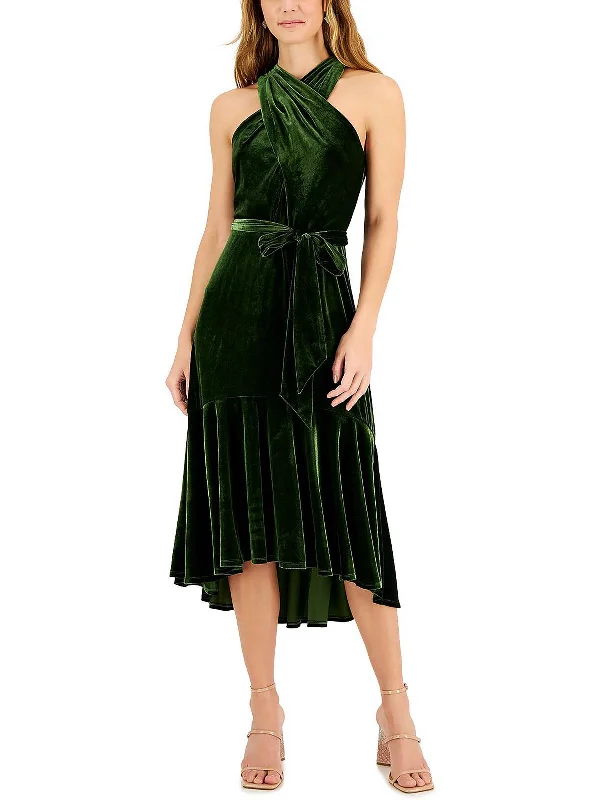 Wrap Dresses for Adjustable -Petites Womens Velvet Tea Halter Dress