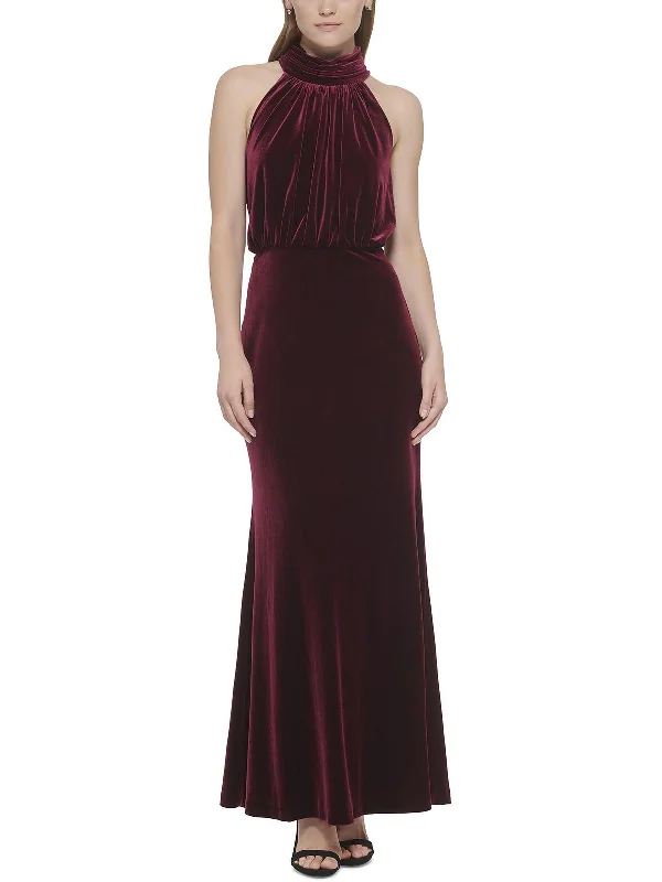 Satin Dresses for Shiny Look -Womens Velvet Mock Neck Evening Dress