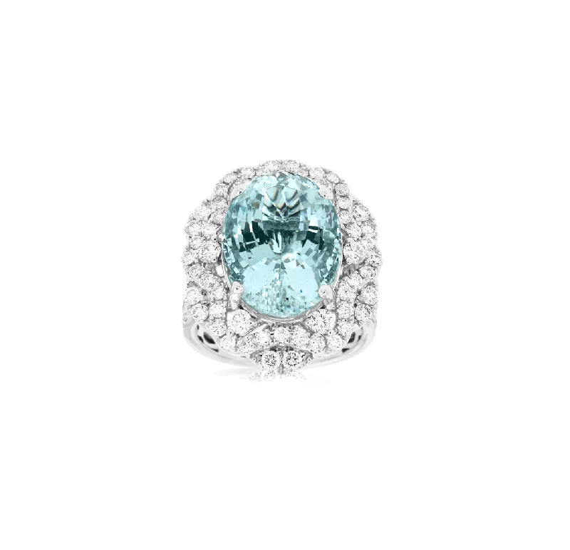 Rings with channel-set turquoise for color -Sabel Collection White Gold Aquamarine and Diamond Ring