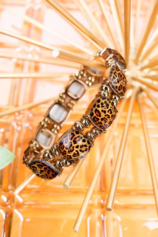 Bangles with aventurine gems for green luck -Crystal Avenue Leopard Print Cushion Cut Goldtone Bracelet