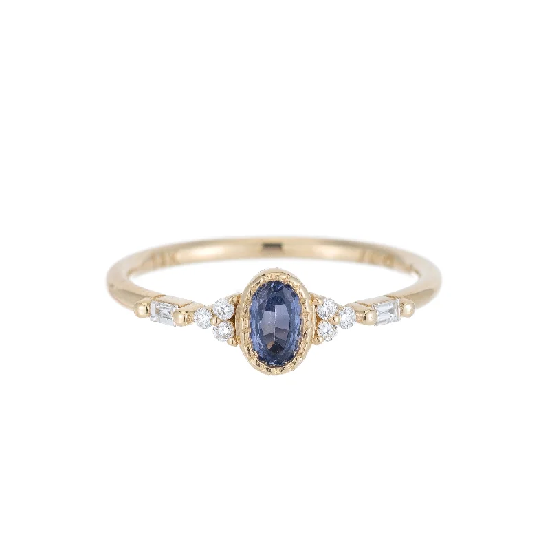 Gold rings with intricate celtic knot patterns -Blue Sapphire Oval Poeme Ring