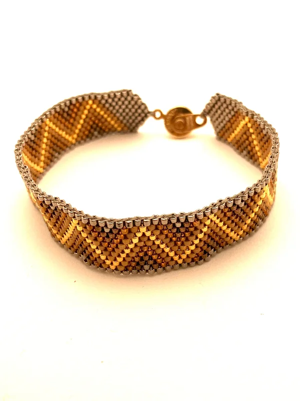 Bangles with blue quartz for cool tones -Beaded Chevron Bracelet, Gold