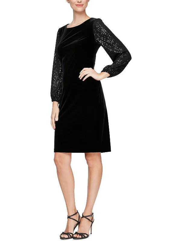 Fringed Dresses for Edgy -Womens Velvet Sequined Sheath Dress