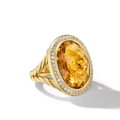 Rings with topaz stones for icy blue -Albion Oval Ring in 18K Yellow Gold with Citrine and Diamonds, 21mm