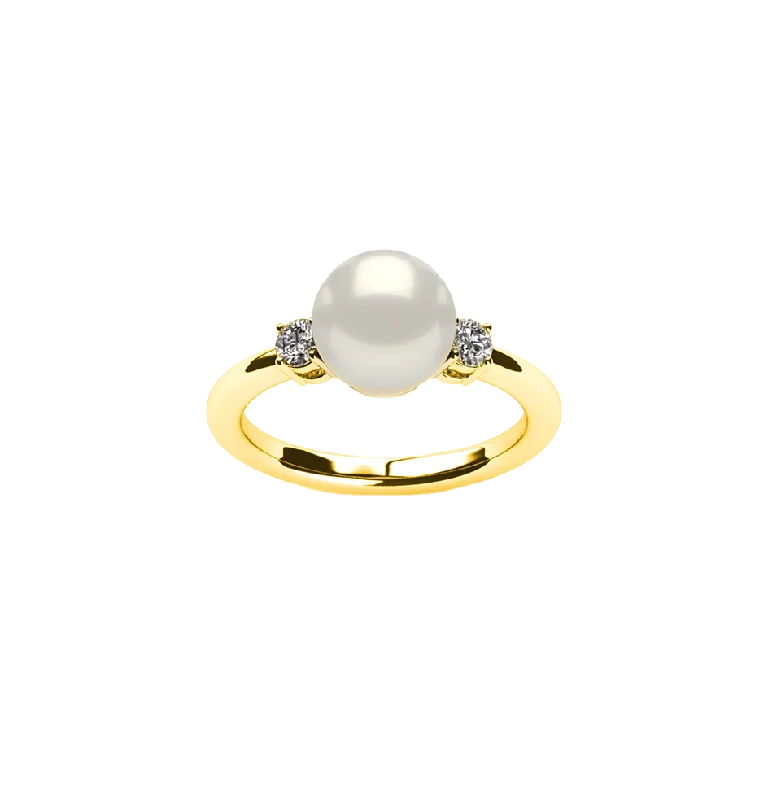 Rings with engraved constellations for stargazers -Sabel Collection Yellow Gold Pearl and Diamond Accent Ring