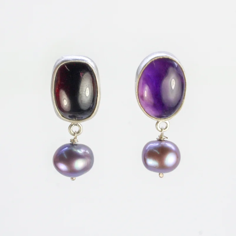 Rings with rose quartz for soft romance -NEW! Amethyst Garnet and Pearl Earring by Rina Young