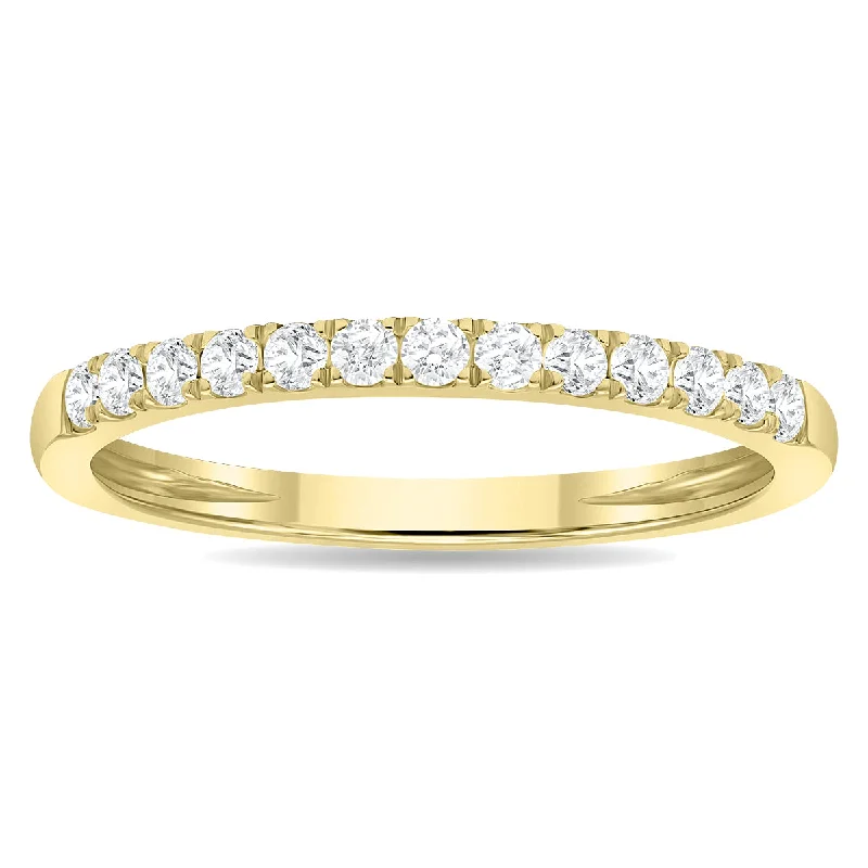 Chunky rings with hammered gold band texture -1/4 Carat Tw 2Mm Round Diamond Wedding Band In 10K Yellow Gold