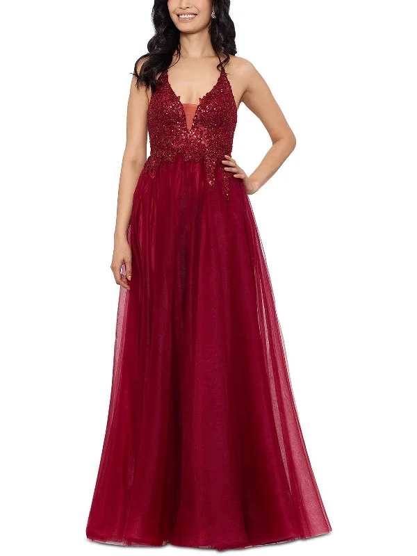 Low-waisted Dresses for Relaxed -Juniors Womens Sequined Maxi Evening Dress