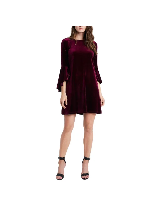 Halter Dresses for Chic Style -Womens Velvet Solid Shift Dress