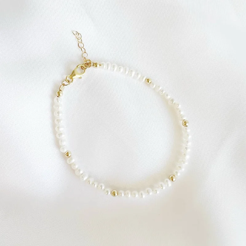 Bangles with sleek matte finish for subtlety -NEW! Freshwater Pearl Beaded Gold Filled Bracelet by True By Kristy