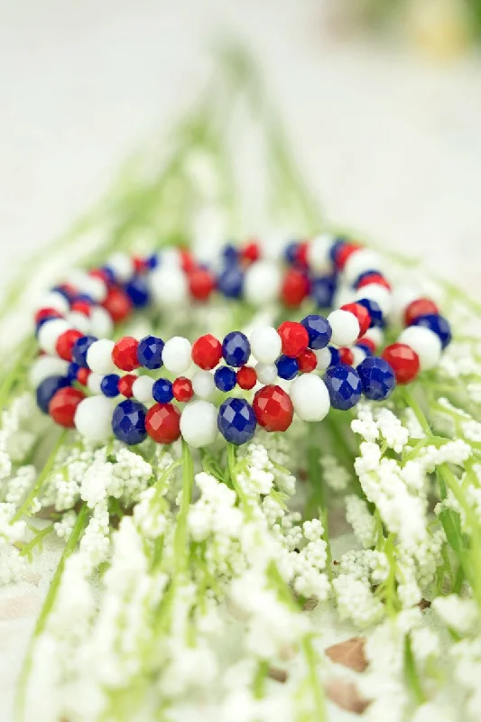 Bangles with raw sapphire for rugged chic -Red, White and Blue Liv Beaded Bracelet Set