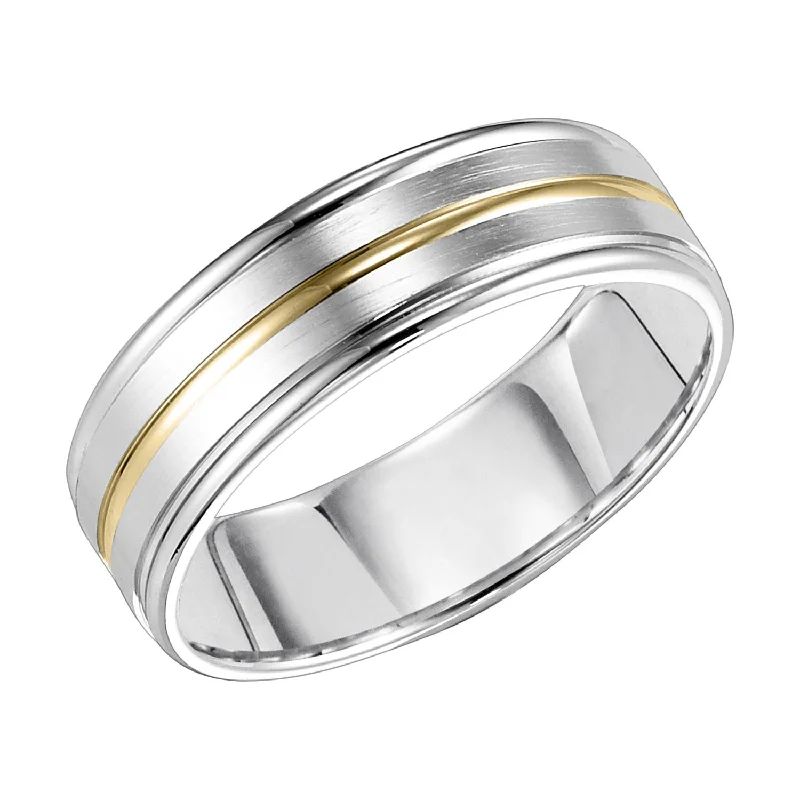 Rings with sleek black agate for edge -Gent's White Gold with Yellow Gold inlay 14 Karat Wedding Band