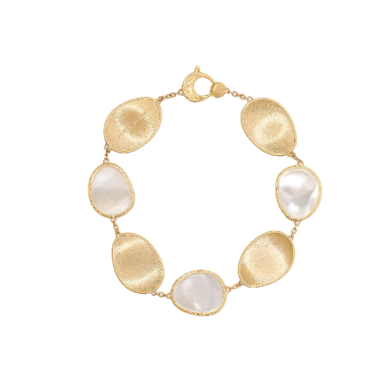 Bracelets with spiral designs for eye-catching twist -Marco Bicego Lunaria Yellow Gold Mother of Pearl Station Bracelet