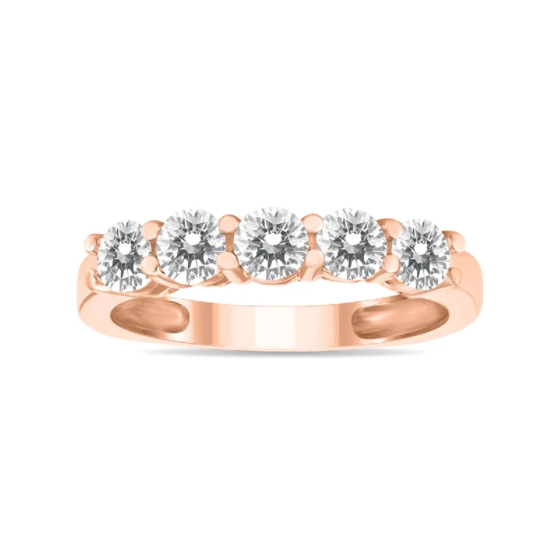 Rings with spiral designs for eye-catching twist -1 Carat Tw Five Stone Diamond Wedding Band In 14K Rose Gold