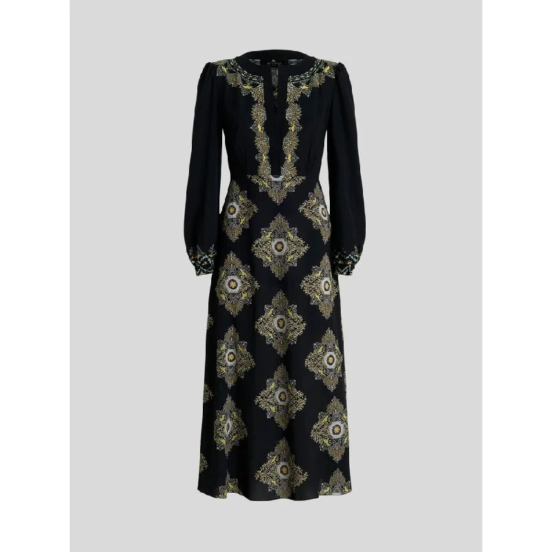 Midi Dresses for Versatile Wear -Dress With Ornamental Motifs