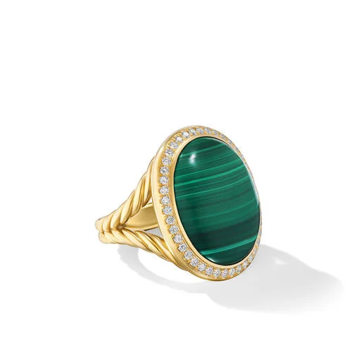 Rings with raw citrine for sunny charm -Albion Oval Ring in 18K Yellow Gold with Malachite and Diamonds, 21mm