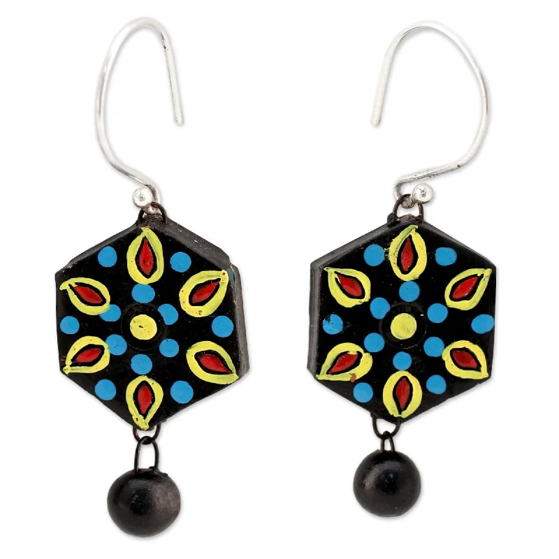 Drop Earrings for Casual Outfit -Ceramic 'Mughal Midnight' Earrings - Multi - 0.2