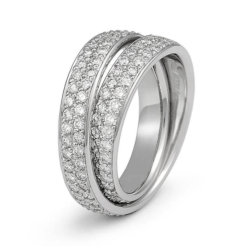 Rings with vintage claw prongs for elegance -Continuum 2 Row Pave All Around Diamond Wedding Band