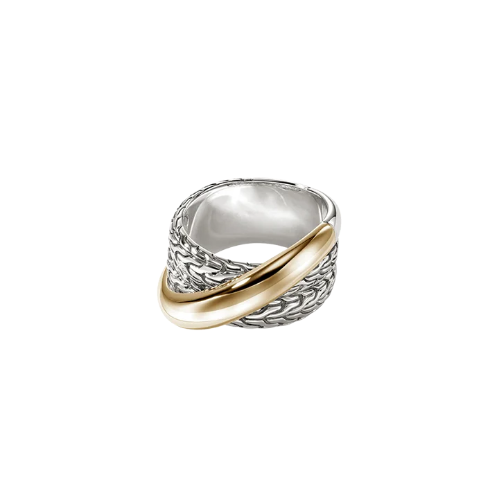 Rings with double bands for modern twist -John Hardy Essentials Mixed Metals Crossover Ring, 12.5mm