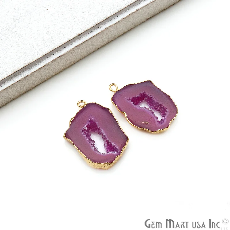 Platinum rings with sparkling sapphire center stones -Agate Slice 30x18mm Organic  Gold Electroplated Gemstone Earring Connector 1 Pair