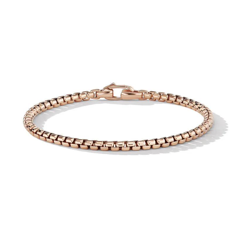 Bracelets with sleek topaz for icy shine -Box Chain Bracelet in 18K Rose Gold, 2.7mm, Size Medium