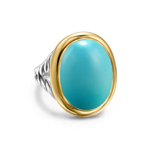 Rings with smoky quartz for muted elegance -Albion Oval Ring in Sterling Silver with 18K Yellow Gold and Turquoise, Size 6