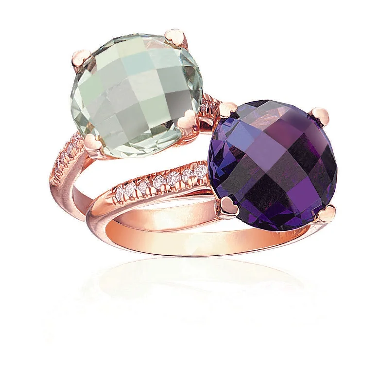 Simple rings with polished black onyx shine -Green Quartz and Amethyst Ring with Diamonds