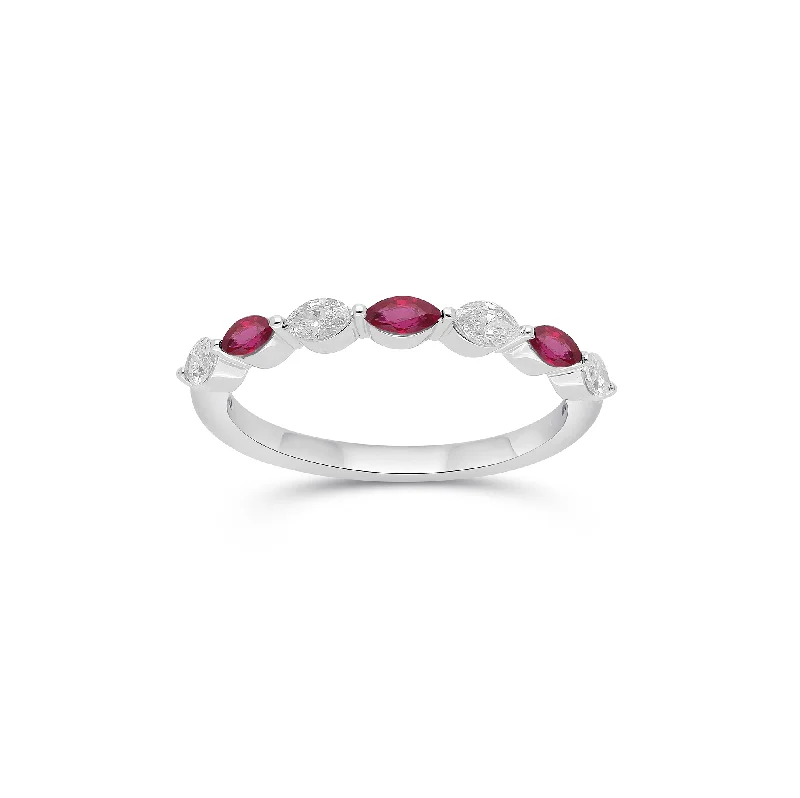 Rings with natural amber for warm glow -Sabel Collection White Gold Marquise Ruby and Diamond Ring