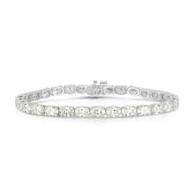 Stackable bangles with colorful enamel finishes -Sabel Collection White Gold Oval Diamond Tennis Bracelet