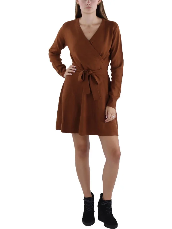 Cocktail Dresses for Party Time -Womens Above Knee Surplice Sweaterdress